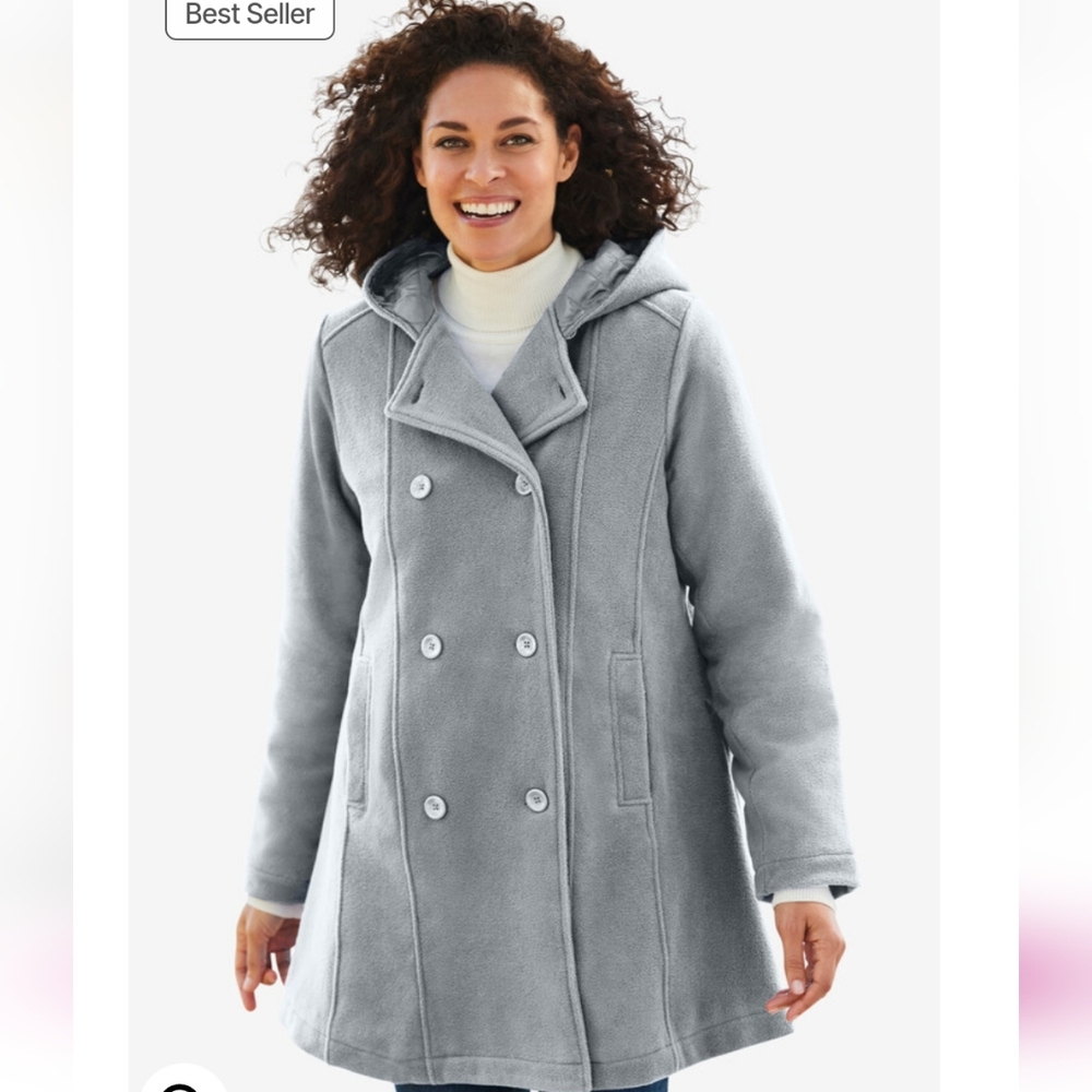 Double-breasted hooded fleece pea coat size 28W